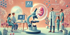 AI 기술을 활용한 난임 치료 장면을 따뜻하고 희망적인 분위기로 담았습니다
